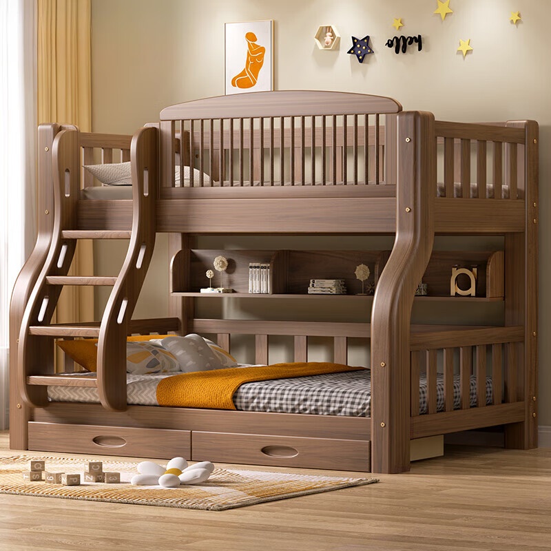 七彩人生上下床实木儿童床高低床双层床上下铺上下层实木床 爬梯款 1200mm*2000mm