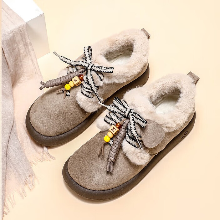 泰和源老北京布鞋女冬季加绒勃肯鞋厚底时尚舒适保暖软底防滑休闲棉鞋 羚羊棕 40
