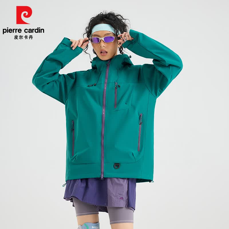 皮尔卡丹（pierre cardin）春秋款单冲冲锋衣男女户外登山服外套情侣防风防水夹克款上衣款 仙踪绿 【单冲】 XL