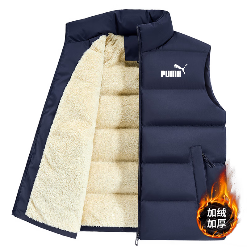 品牌羊羔绒马甲男保暖加绒加厚秋冬宽松立领无袖棉服棉衣外穿坎肩 深蓝色 XL
