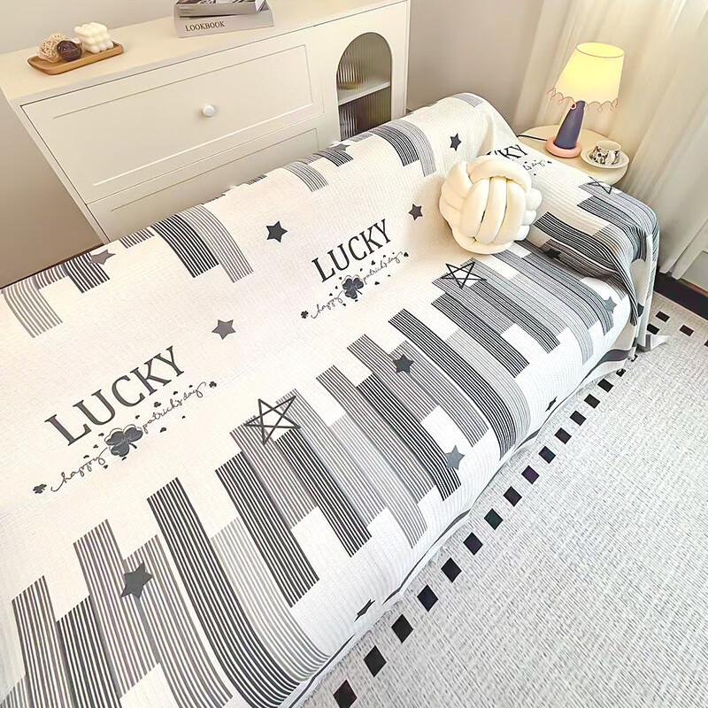 心愿系列华夫格沙发盖布四季通用沙发巾盖毯防猫抓可机洗 高端-心愿灰 180cm*360cm 三人位