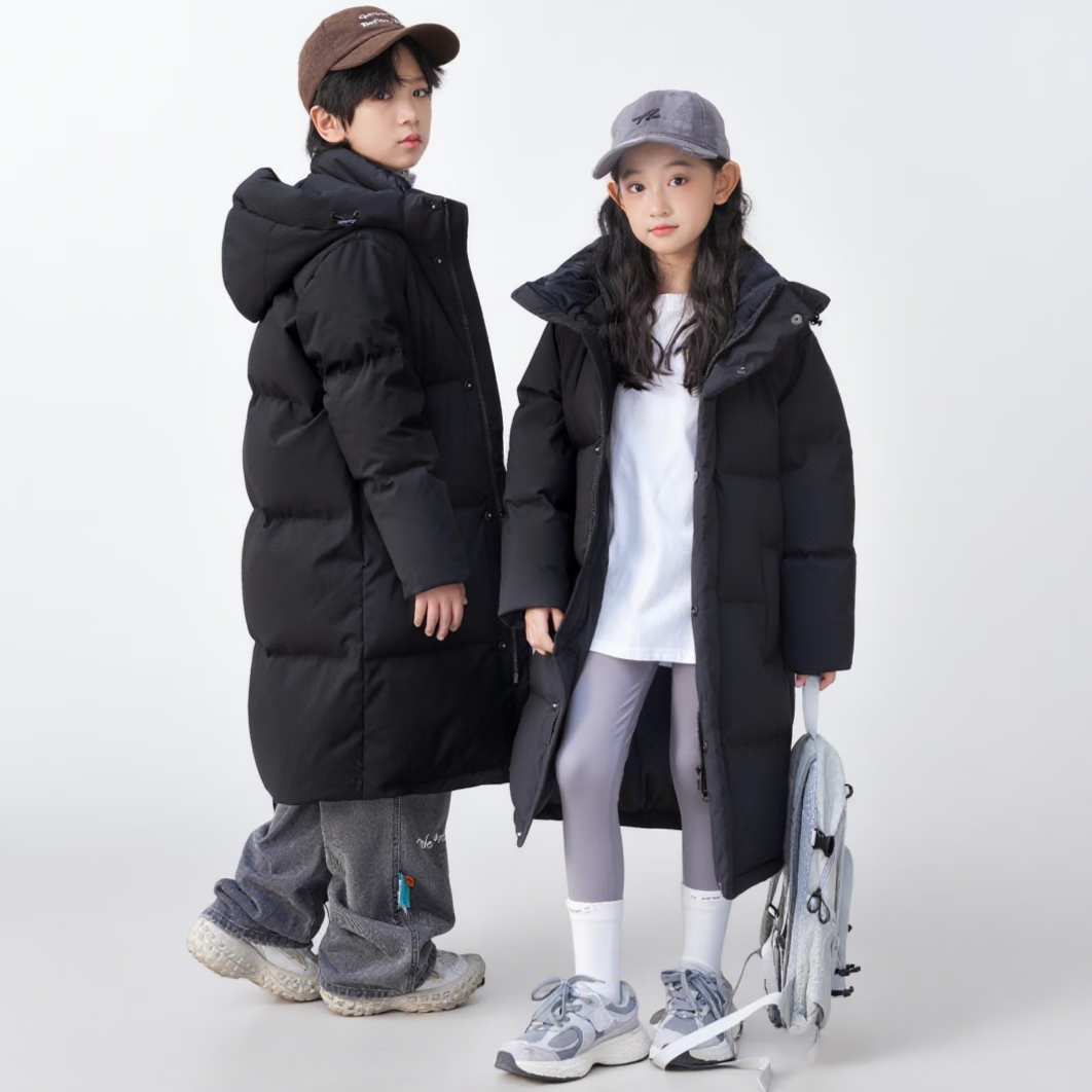 G.DUCK HELLO儿童亲子长款过膝长款羽绒服中大童小孩加厚连帽东北极寒保暖衣服 黑色 【90白鸭绒】 185 【建议身高170-178cm】