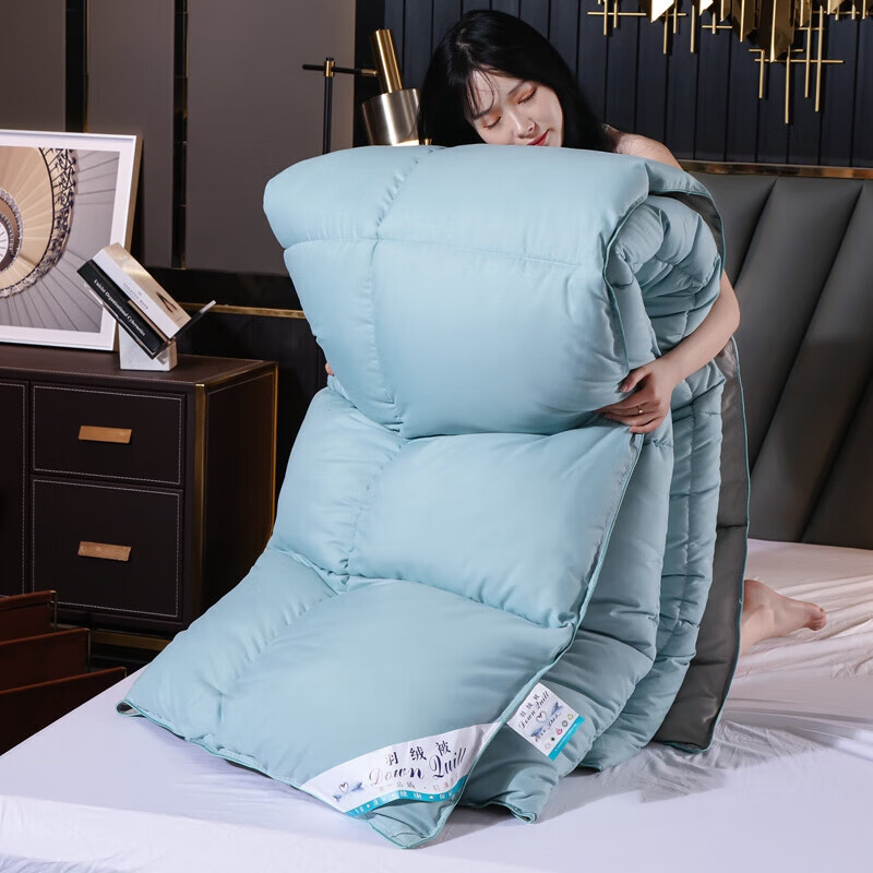 恒源祥羽丝绒被冬被加厚双人被子白鹅丝绒被单人被芯学生宿舍春秋被 艾绿灰 150x200cm 【3斤空调被】