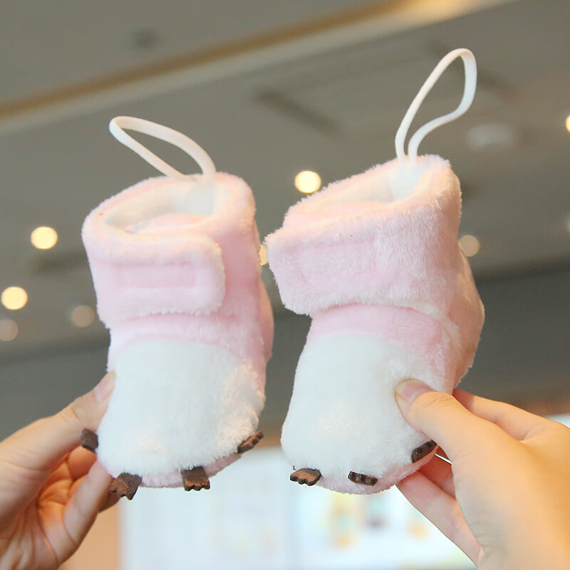 绿呗萌豆小宝宝棉鞋秋冬加绒厚软底学步鞋防滑婴儿可爱脚丫雪地靴0到1周岁 粉色猫爪魔术贴【秋冬加绒YZ】 11 内长11cm(建议0-4个月)