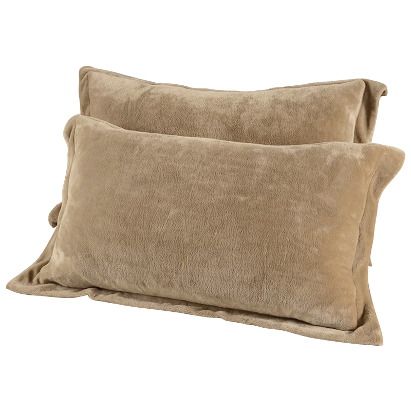 无印良品牛奶绒枕套48x74cm一对装 冬季加绒加厚单人枕头套 卡其