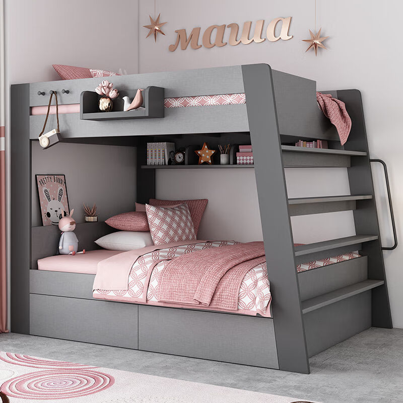 abdt简约上下床北欧现代灰色高低床卧室双层床家用小户型单人床双人床