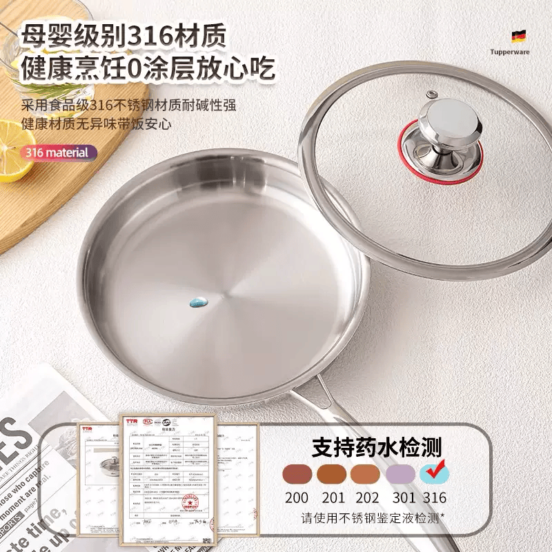 316不锈钢平底锅煎锅涂层煎蛋煎无牛排不粘锅电磁炉家用炒菜锅 (无盖28cm)316医用钢小煎锅