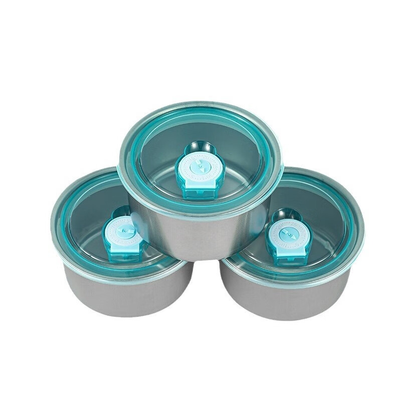 不锈钢带盖子保鲜碗家用冰箱收纳保鲜盒厨房圆形食材分装盒便当盒 不锈钢保鲜盒-不带盖 1个装