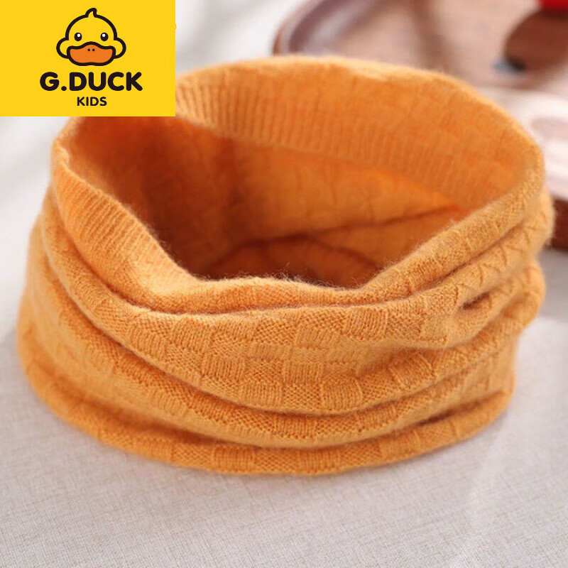 G.duck小黄鸭儿童纯羊绒脖套男女童山羊绒纯色秋冬季防寒宝宝保暖护颈针 原绒米