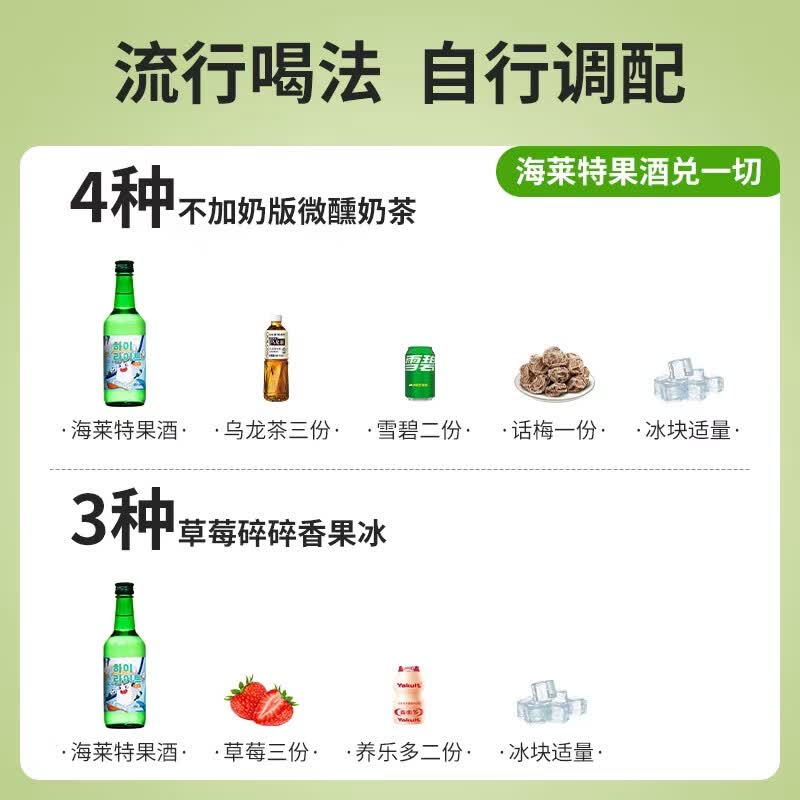 海莱特韩国烧酒竹炭酒韩国清酒原装进口酒利口酒低度果酒中秋送礼聚会 青葡萄味360ml*1瓶