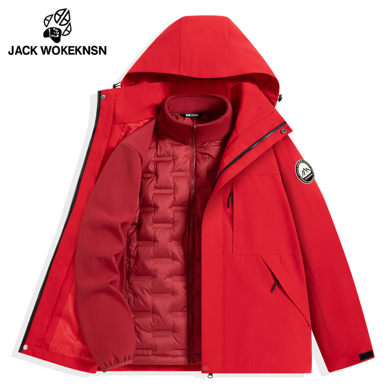 JACK WOKEKNSN狼爪云羽绒内胆户外冲锋衣外套男25秋冬季三合一高端男士休闲夹克 枫叶黄 XS