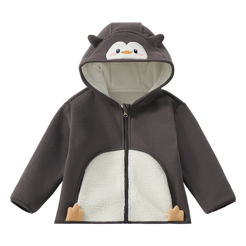 ELLE BABY童装儿童连帽外套男女童加厚保暖上衣宝宝冬季奥丽绒保暖服 岩灰企鹅 120