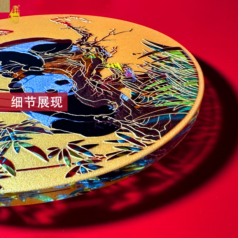 耕玉大熊猫摆件外事礼物送老外宾中国特色工艺品办公室商务桌面高级感 国宝熊猫掐丝手绘盘-金175mm直径