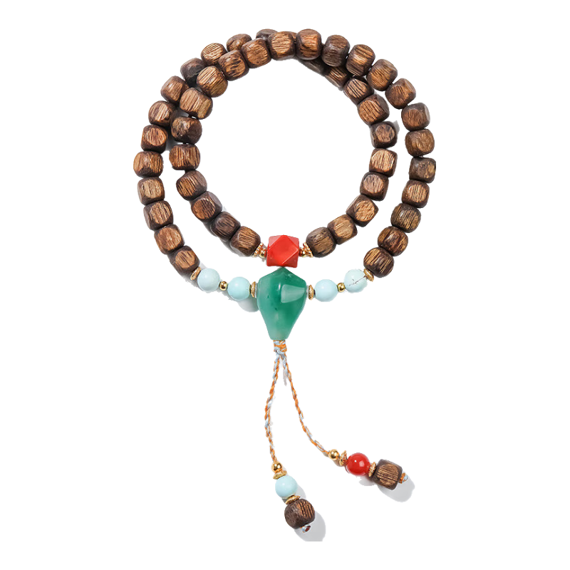 月印百川 奇楠沉香手串佛珠搭南紅綠松文玩男女款雙圈手鏈約6*6m附證書(shū)