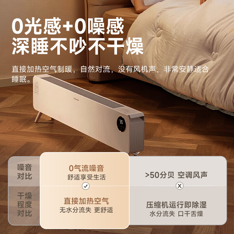 松下（Panasonic） 暖小白踢脚线取暖器/家用电暖器/大面积全屋取暖遥控电暖气片居浴两用轻音对流移动地暖 DS-A2164CW