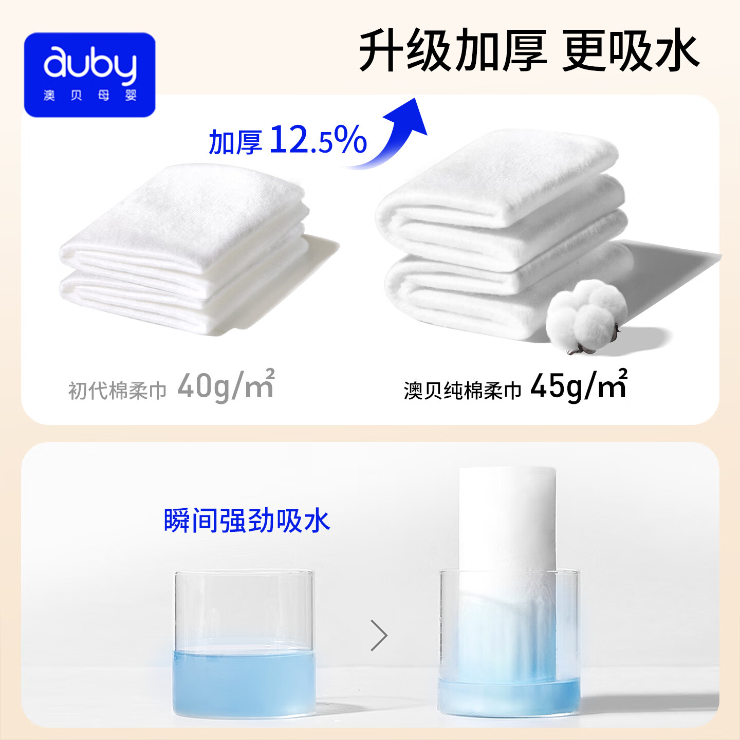 澳贝(auby)婴儿绵柔巾棉柔巾洗脸巾干湿两用擦脸巾湿巾一次性生日礼物 【100%纯棉柔巾】100抽*12包-M码