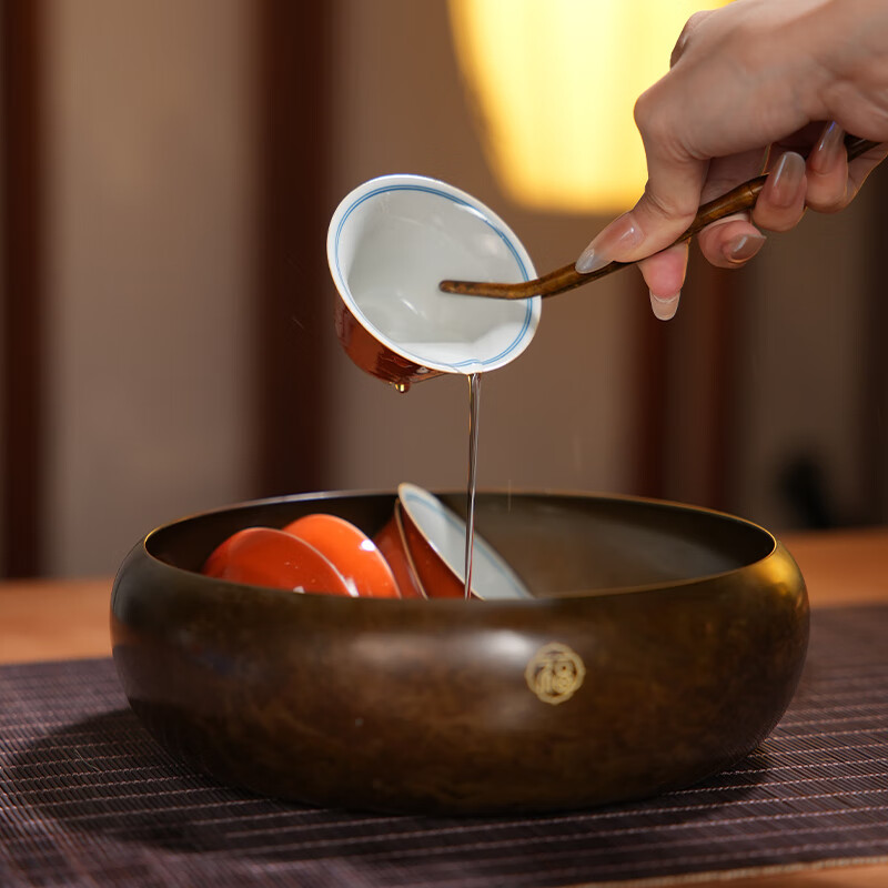 朱炳仁铜 福运八寸茶洗 客厅书房办公室桌面日用斑铜色茶洗摆件 福运八寸茶洗