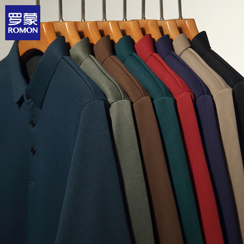 ROMON加绒男士长袖T恤男2025秋冬季新款保暖休闲翻领体恤衫男装上衣 墨绿色 4XL (190)