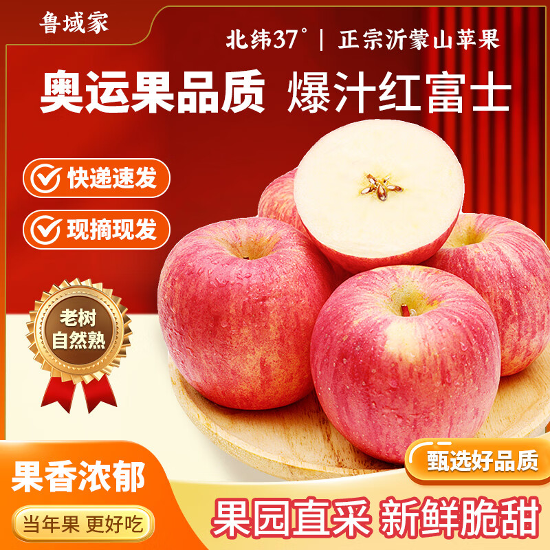 鲁域家红富士苹果脆甜多汁礼盒批发中秋水果产品山东特产水果产品礼盒礼 精选中果【单果75mm-80mm] 10个装【净重约4.5斤60%选择】划算