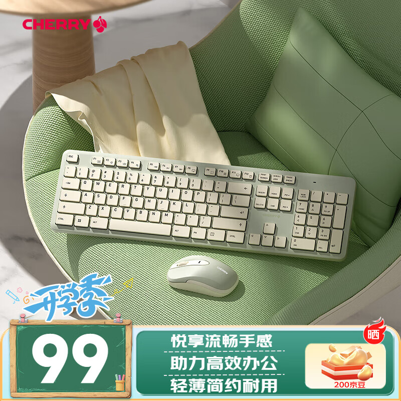 CHERRY樱桃DW2300 键盘无线键鼠套装键盘鼠标商务办公家用笔记本电脑外接全尺寸轻音便携人体工学 清新绿