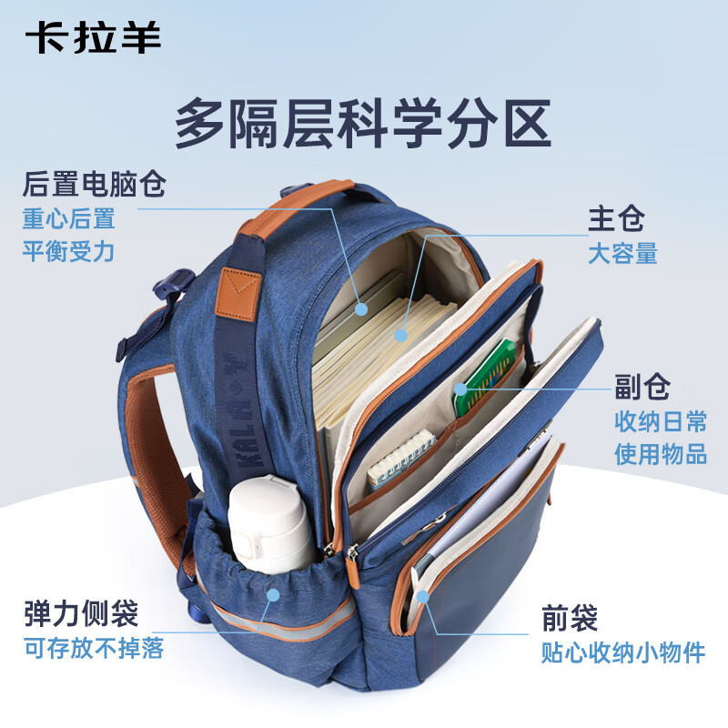 卡拉羊初高中书包5-9年级【云朵书包ProMax】减负防下坠护脊小学生背包 胡杨绿（A标抑菌里布更安全） 【加大号】初高中生，身高165cm以上