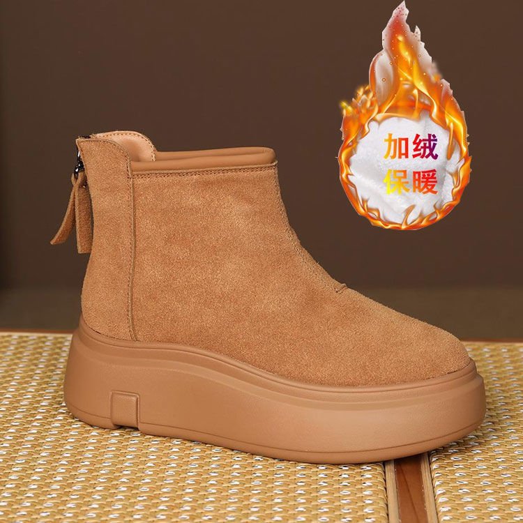 回力四季2025秋冬新款时尚百搭厚底高帮鞋休闲复古加绒保暖短筒靴女士棉鞋 黑色 37
