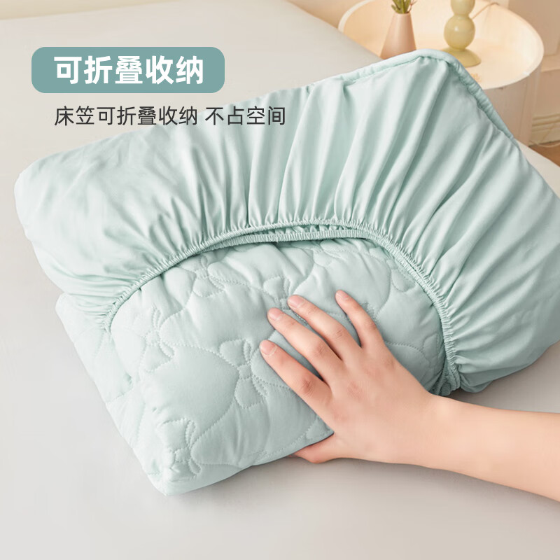 雅鹿加厚夹棉床笠防尘绗缝床罩三件套隔脏床盖床垫保护套床上用品 蝴蝶结床笠-天空蓝【蓬松柔软 四季通用】 180*200cm单床笠+枕套一对