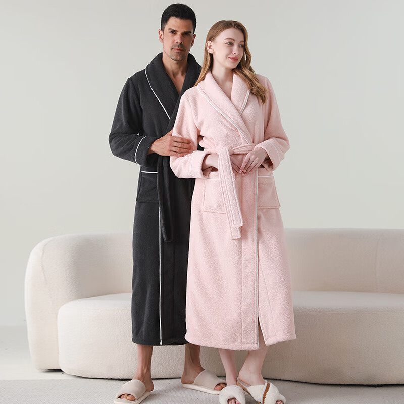 赛图蒙睡袍男加绒加厚2025新款女士秋冬季情侣珊瑚绒洗澡保暖浴袍睡衣 2504杏粉色【女】 XL (身高170-185CM,体重150-190斤)