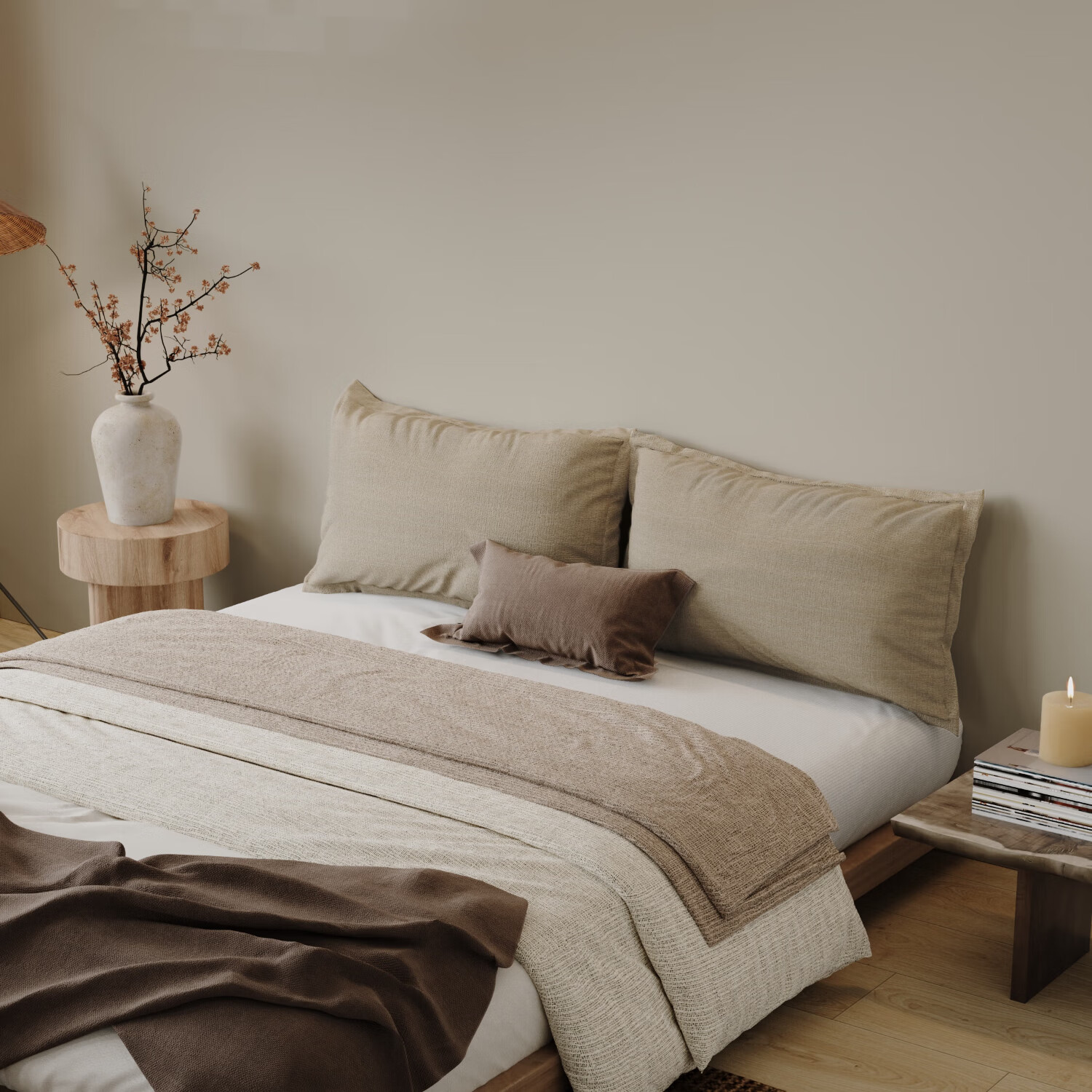 之于间进口亚麻床头靠背软包 双包榻榻米无床头靠背垫可拆洗沙发大靠枕 本原色 90cm*50cm*13cm 含枕芯 (2件)【即床宽1.8米】