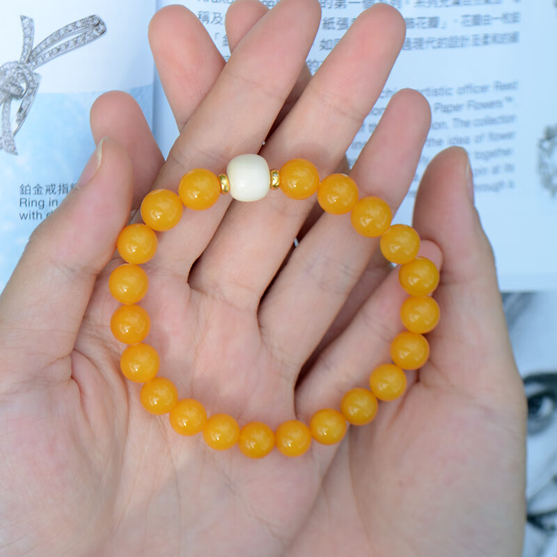 她世代【母亲节礼物】原矿蜜蜡手串鸡油黄俄料精工单圈猛犸象牙手链生日 8MM左右蜜蜡 (766567)