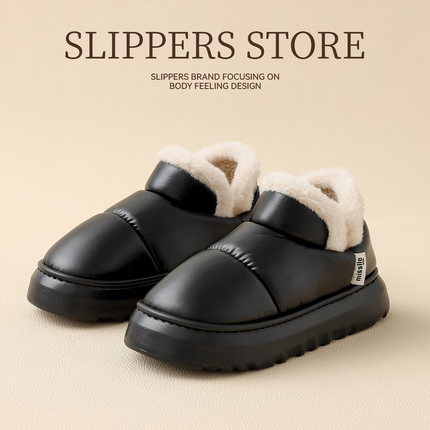 FZT高帮棉拖鞋女士可外穿加厚加绒保暖PU防水鞋面耐磨防滑雪地靴男士 黑色 36-37 正码