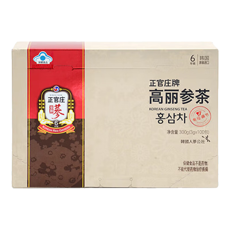正官莊高麗參茶6年根紅參人參茶300g(3g*100袋) 調節(jié)免疫原裝進口