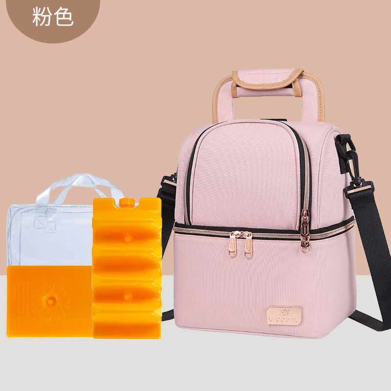 三美嬰(SUNVENO)-Coool背奶包母乳冰包上班儲(chǔ)奶藍(lán)冰網(wǎng)紅包保溫袋吸奶冷藏斜挎包 粉色 奶袋藍(lán)冰*2+防水袋