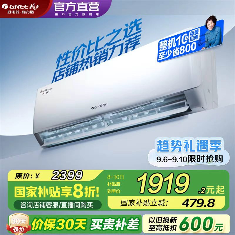 格力(GREE)空调 大1匹/1.5匹 天仪 新一级能效 变频冷暖自清洁 卧室空调挂机 家电国家补贴 以旧换新 1.5匹 一级能效 天仪挂机