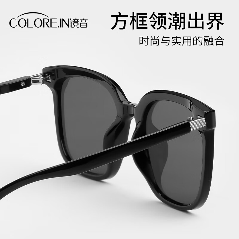 colore.in偏光墨镜男女款太阳镜防晒紫外线高级感户外高清护眼驾驶开车眼镜 黑框-经典黑灰片