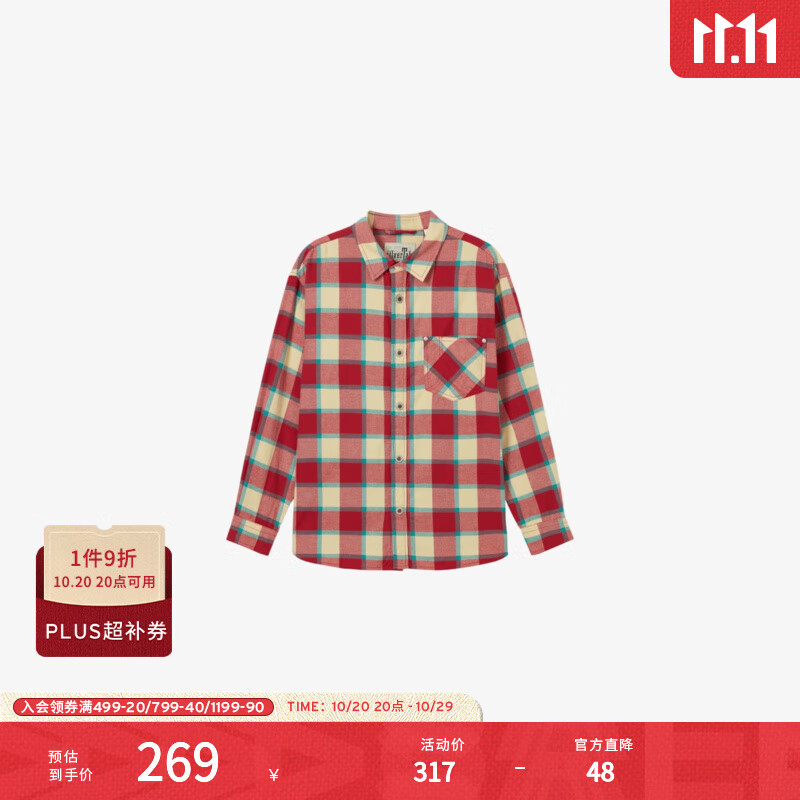 Levi&#039;s®SilverTab™25年春夏新款男士美式复古格子休闲针织衬衫 红黄 XL