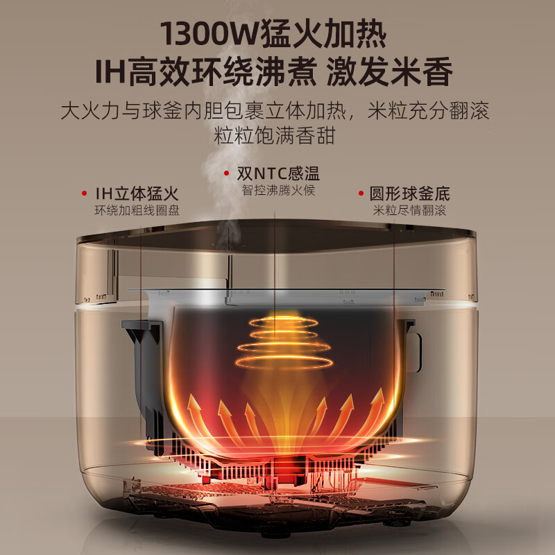 千寿QUASHO低糖电饭煲3L纯钛内胆2-4人电煮锅0涂层316L医用级钢胆智能预约IH立体电磁加热家用电饭锅 米黑色 3L -316L医用级钢胆款 （2-4人适用）