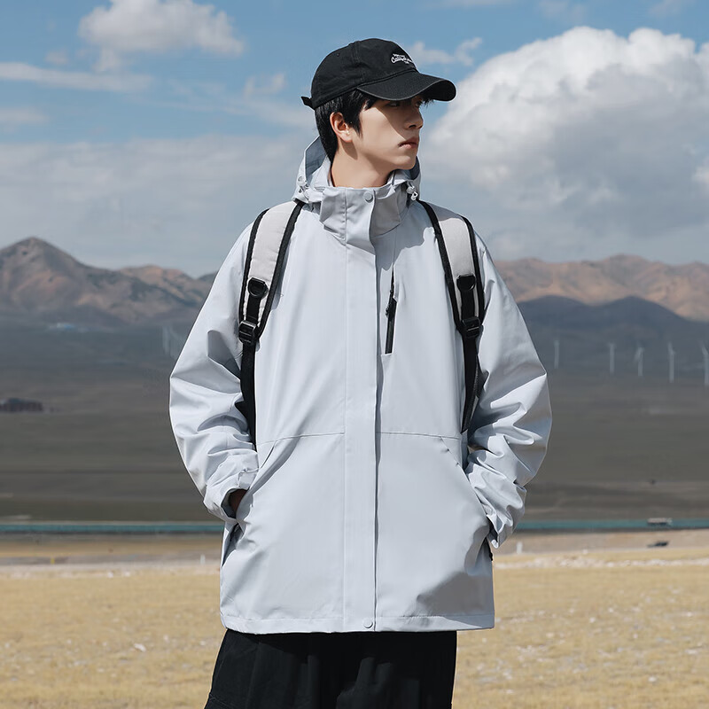 东方骆驼三合一夹克男士冲锋外套春秋户外上衣情侣款宽松休闲山系登山服 军绿 4XL