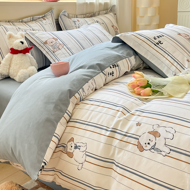 AIDLIA类全棉磨毛床上四件套纯棉床单被套床笠保暖床品套件 A趣味小狗 1.5/1.8m床 床单款 （被套200*230cm）