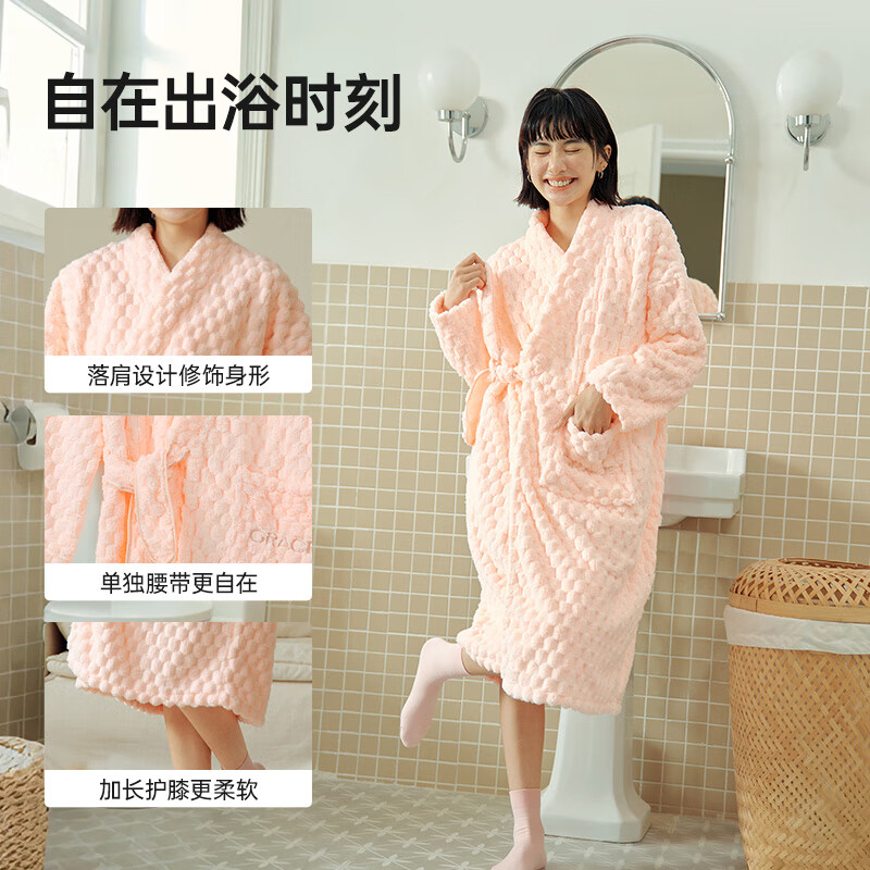 洁丽雅女士浴袍女秋冬7A抗菌2025新款吸水速干洗澡浴衣睡袍女珊瑚绒睡衣 奶白色【云朵绒】 均码 (80-200斤)
