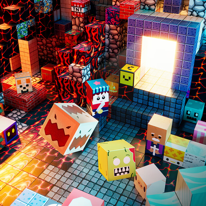 星涯优品儿童节礼物积木拼插玩具迷你我的世界磁力方块全套6-10岁男孩女孩 【性价比推荐】随机68颗粒+5人仔+27武器+收纳盒