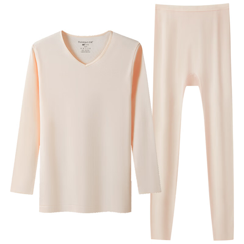 三枪[2件]保暖内衣女100%纯棉V领柔软透罗纹高弹秋衣秋裤秋冬季抗静电 【V领上衣+裤子】妃+妃 L