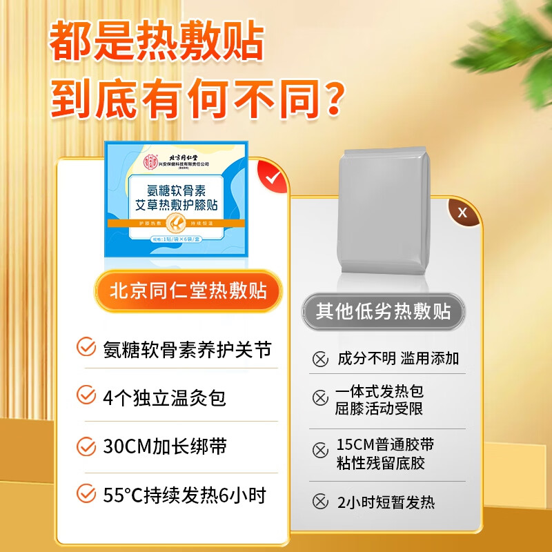 内廷上用同仁堂氨糖软骨素艾草热敷护膝贴膝盖热敷贴蒸汽发热暖膝老寒腿H 【2盒见效装】6贴/盒