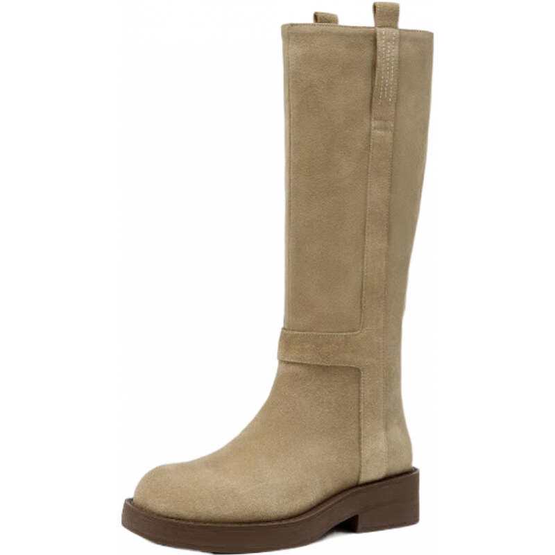 BEAUTODAY真皮長筒靴女新款厚底法式高筒靴夏季BT長靴騎士靴女款 杏色_現(xiàn)貨 38