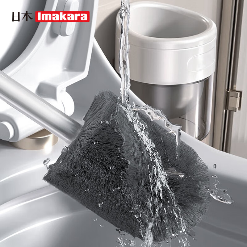 Imakara日本卫生间马桶刷带底座套装二合一刷子无死角洗厕所洁厕清洁神器 置地式+壁挂式马桶刷长柄软毛