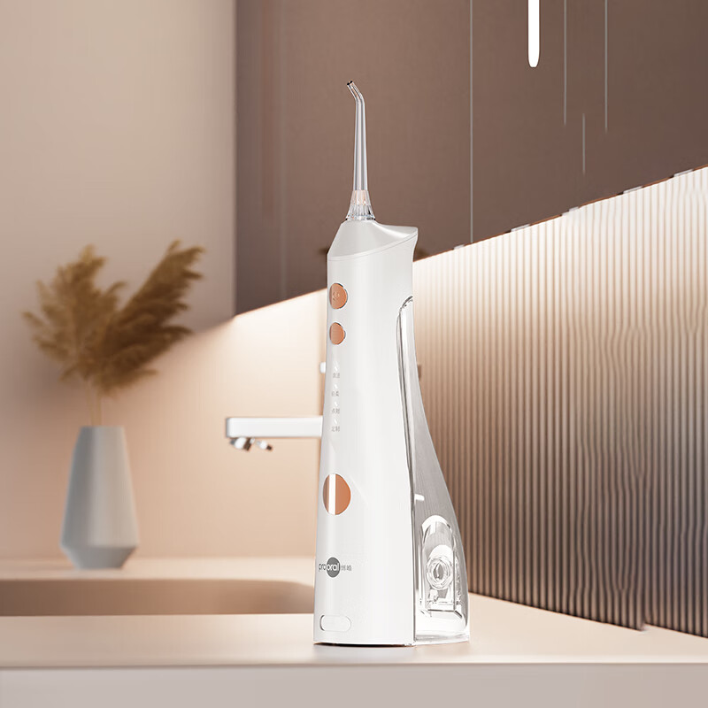 博皓(prooral)电动洗牙器冲牙器家用水牙线清洁牙齿冲洗器牙垢去除工具口腔清洗器便携正畸呵护立式手持5025Plus 瓷白 |智能数显屏