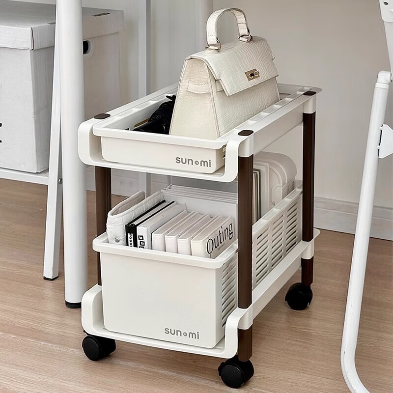 木格格桌下移动置物架办公室工位置物架多层收纳架书本小推车储物架书架 落地双层置物架-万向轮