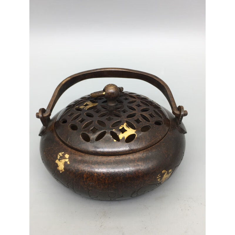 铜暖手炉球形火铳火冲汤婆子复古取暖随身手提木炭仿古香炉礼品 3款景泰蓝重约940克