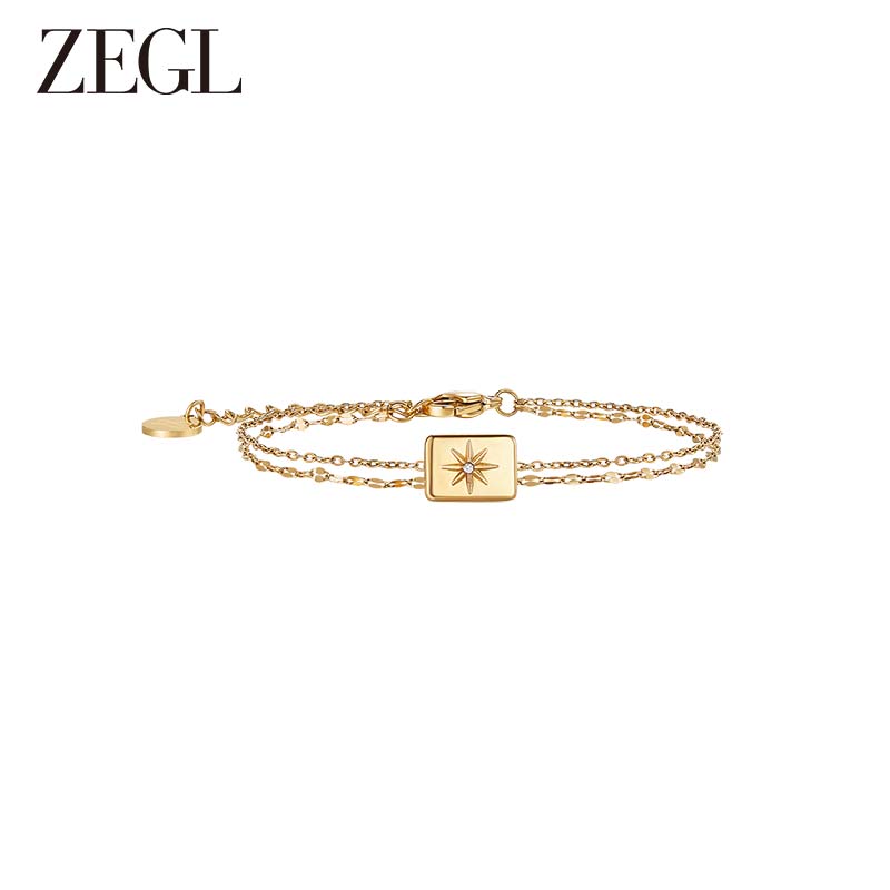 ZEGL【來瞭就好】ZEGL覆古八芒星雙層疊戴手煉女小眾手環(huán)鈦鋼小眾手飾 四芒星雙層手煉_金色款 15cm