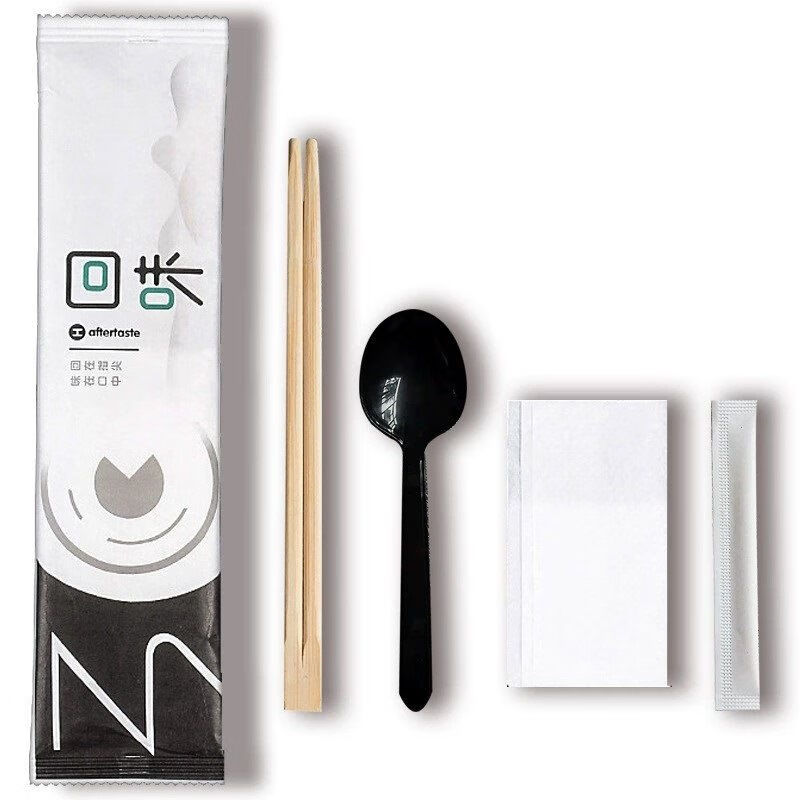 简漾一次性筷子四件套高档餐具套装牛皮纸外卖餐具包套装四合一可定制 回味白双笙筷+KFC勺300套